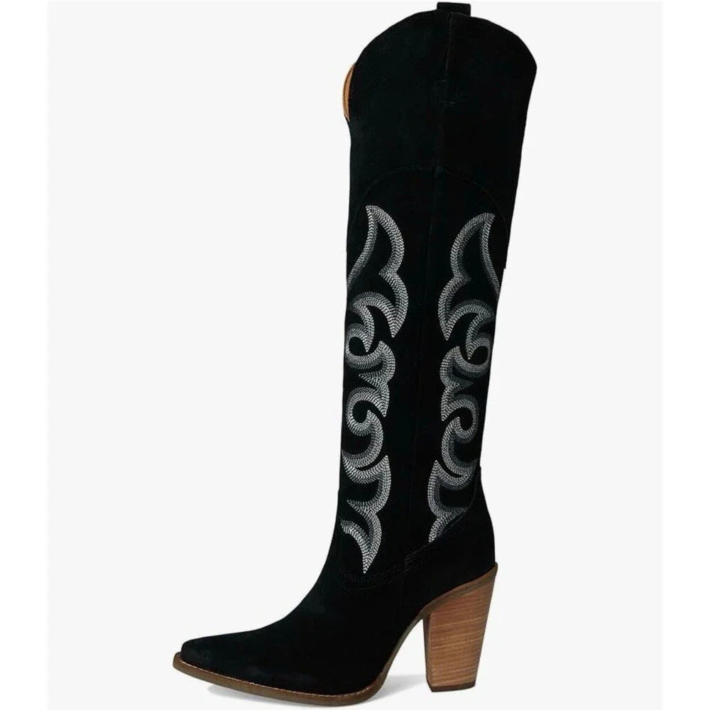 Dingo Womens Primadonna Embroidered Snip Toe Zippered Casual Boots-Over Knee 9.5